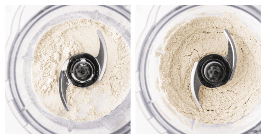 flour, sugar, and salt in a food processor