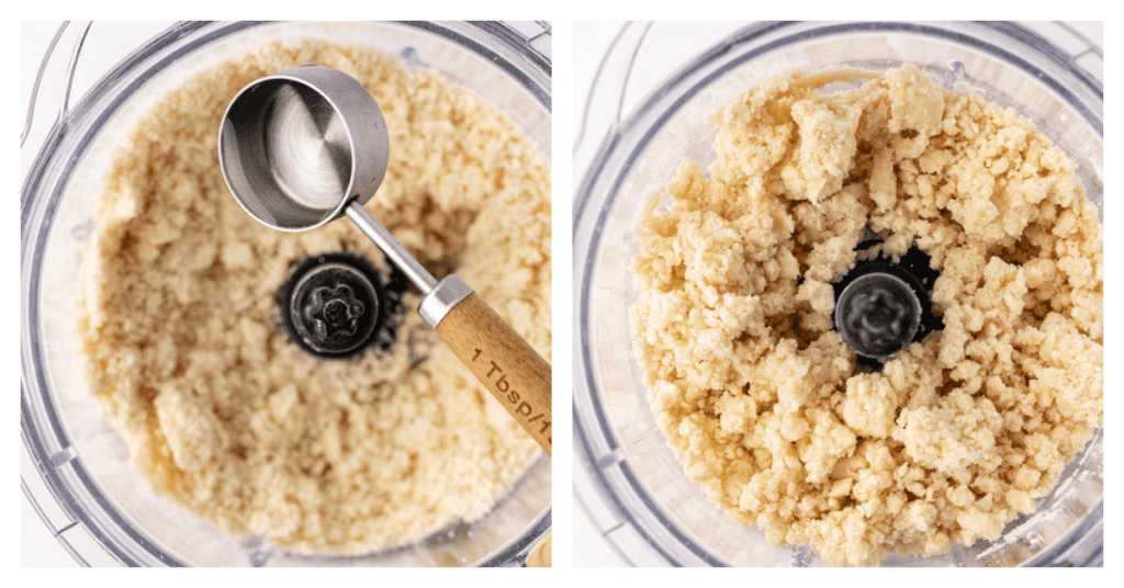 water added to pie crust mixture in a food processor