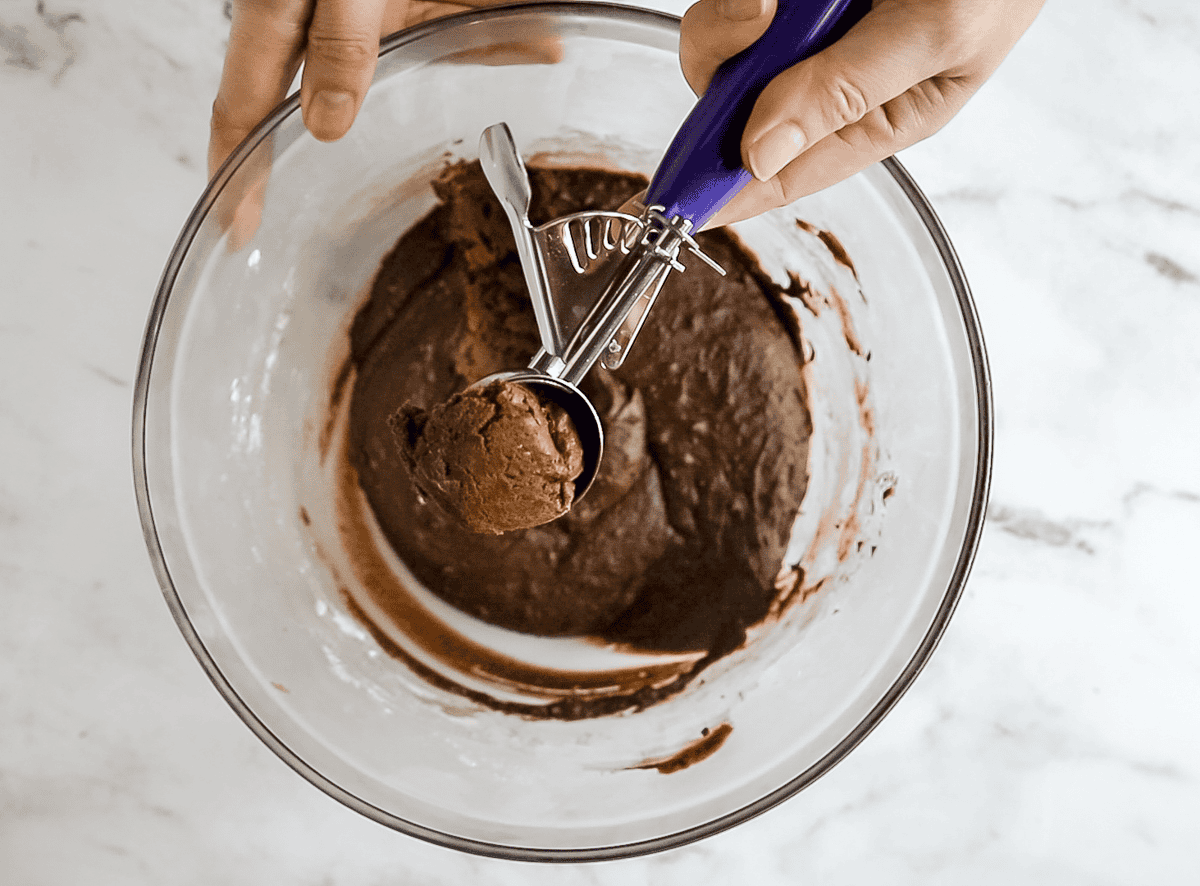 Cookie scoop scooping chocolate cookie dough