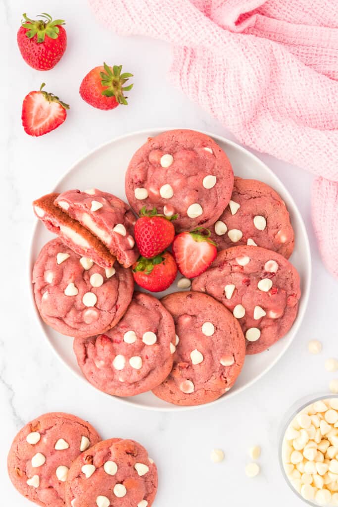 plate of strawberry cheesecake cookies