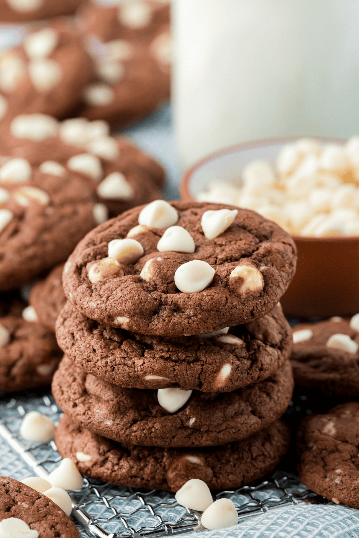 stack of chocolate white chocolate chip cookies