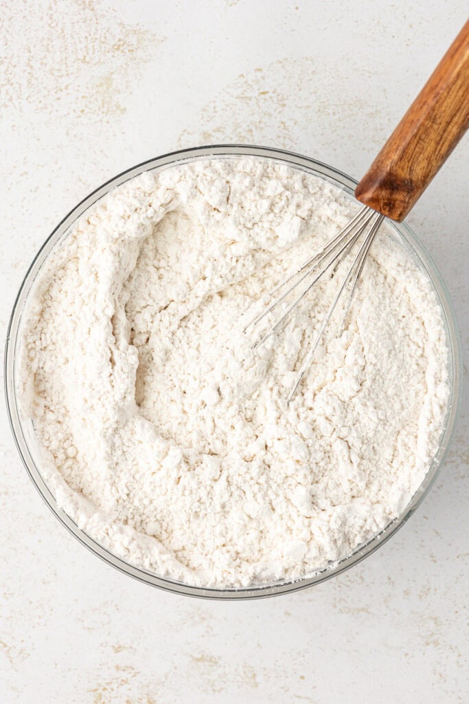 dry ingredients in a bowl with a whisk