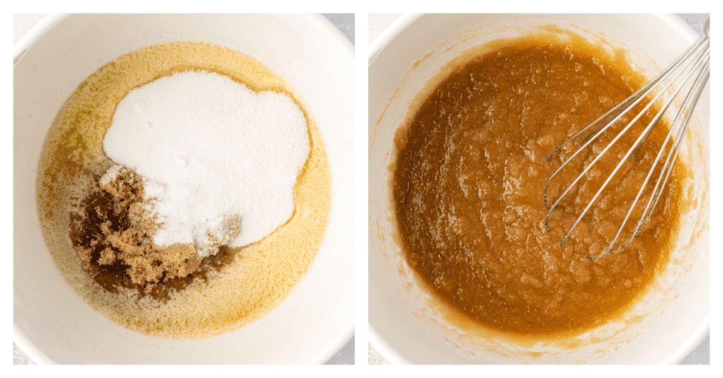 melted butter and sugar whisked together in a bowl