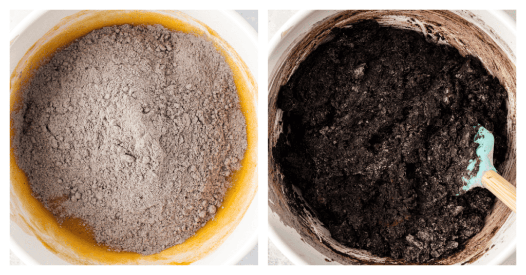 dry ingredients stirred into wet ingredients
