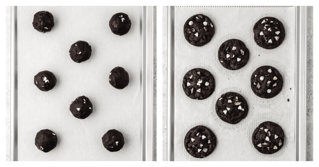 cookie dough balls scooped and baked