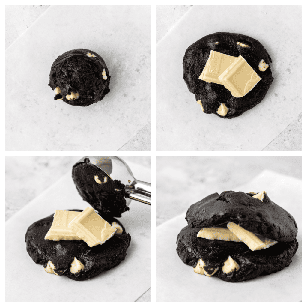 cookie dough balls stuffed with white chocolate squares