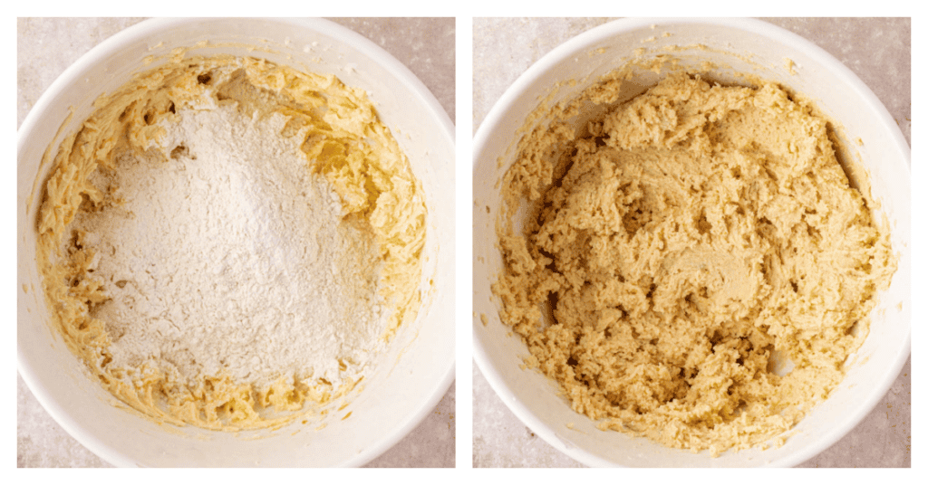 dry ingredients added to cookie dough