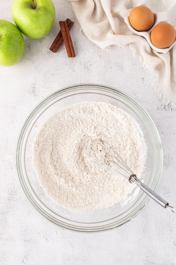 dry ingredients in a bowl with a whisk