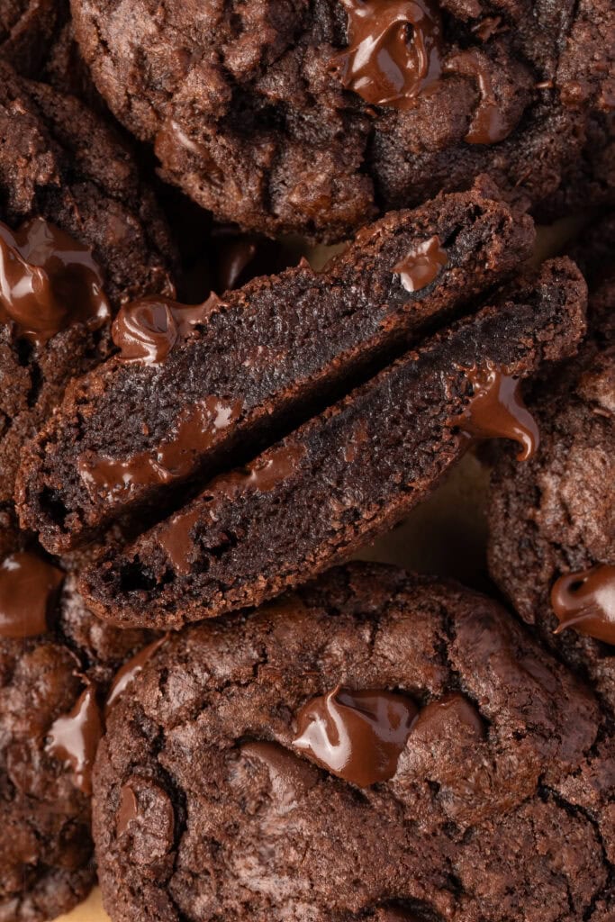 double chocolate chip cookie broke in half
