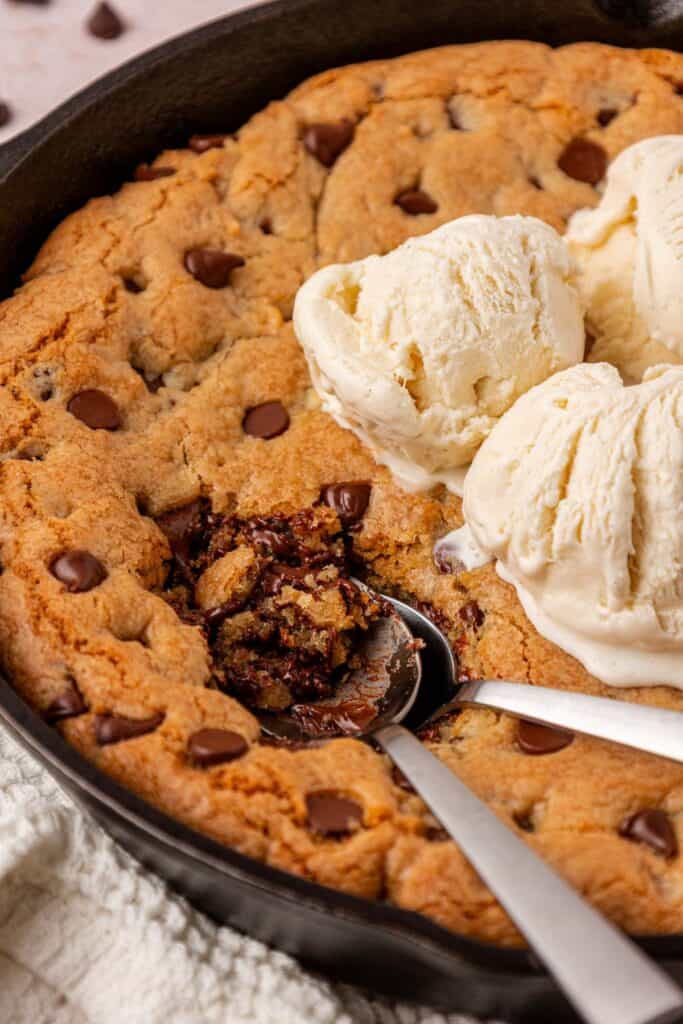 spoon dug into the pizookie