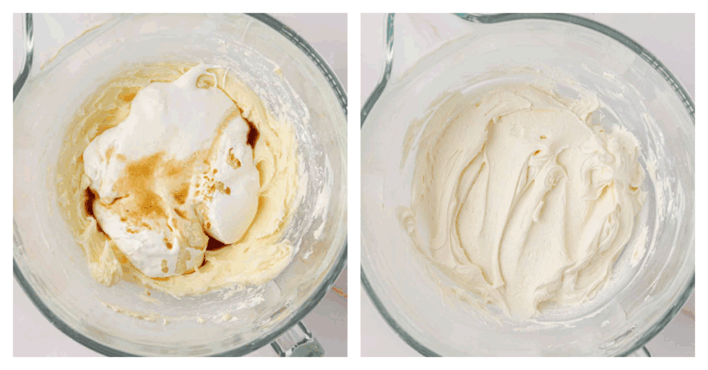 marshmallow fluff and extracts mixed into frosting