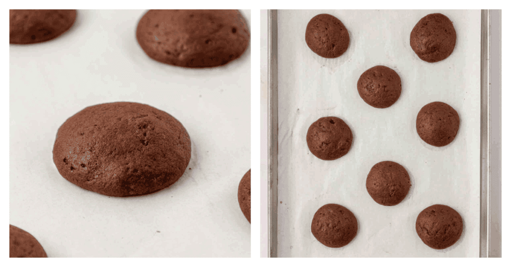 baked whoopie pies on a baking sheet