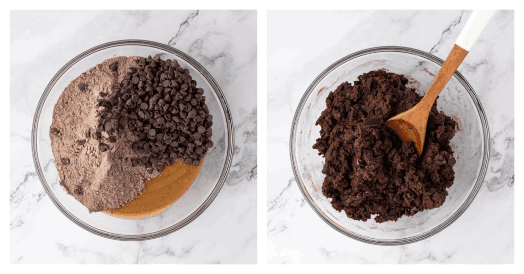 flour mixture, and chocolate chips added to bowl