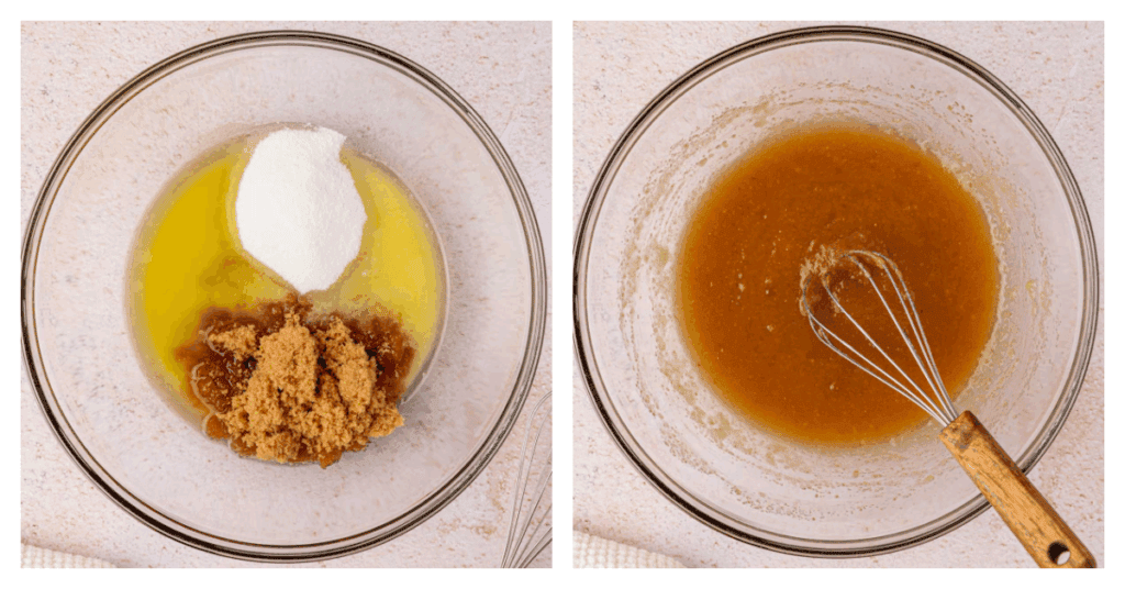 sugars and melted butter in a bowl