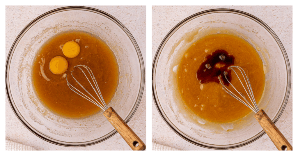 eggs and vanilla added to bowl