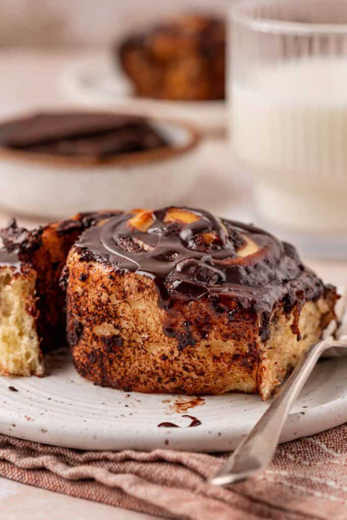 chocolate roll pulled apart to see the middle