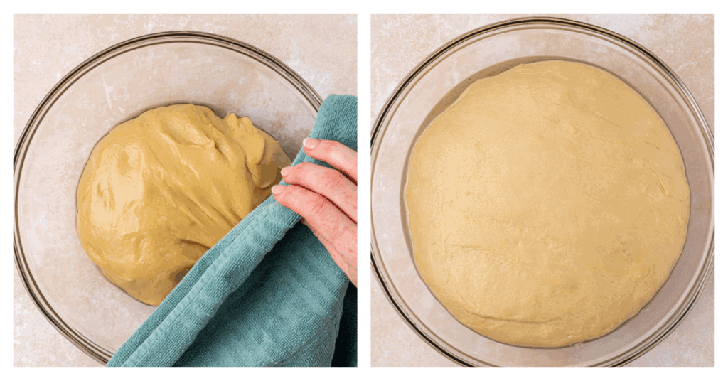 dough covered and doubled in size