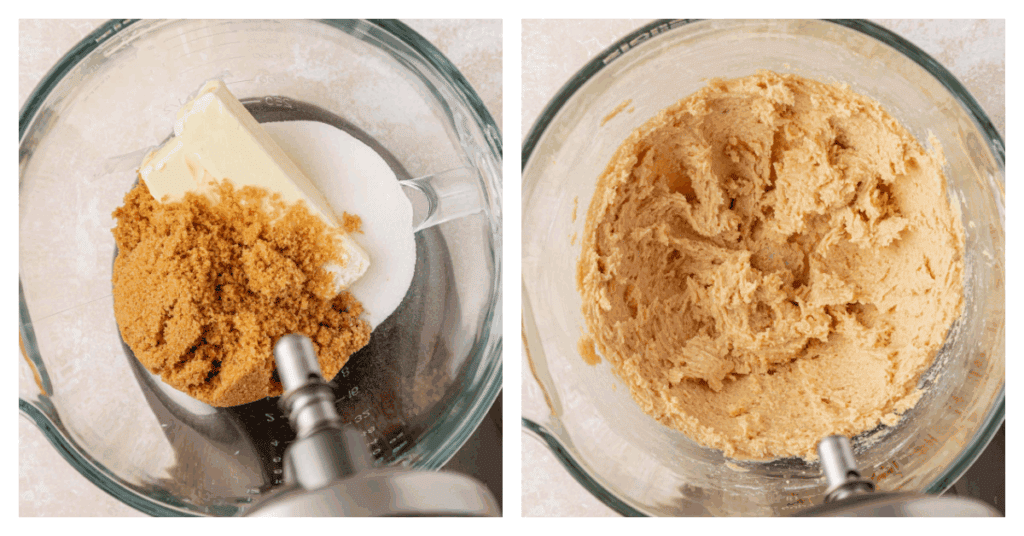 brown sugar, granulated sugar, and butter creamed together