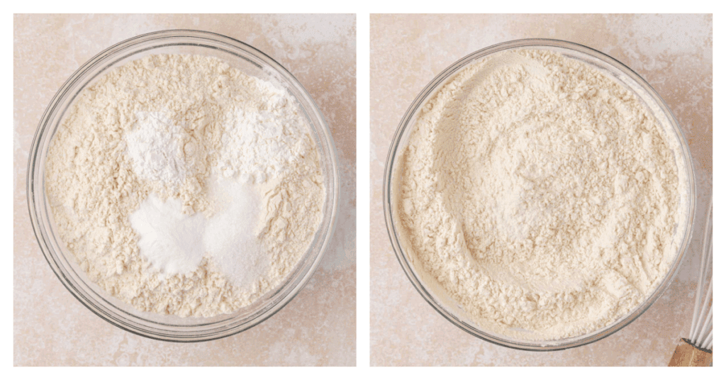 cookie dough dry ingredients added to bowl