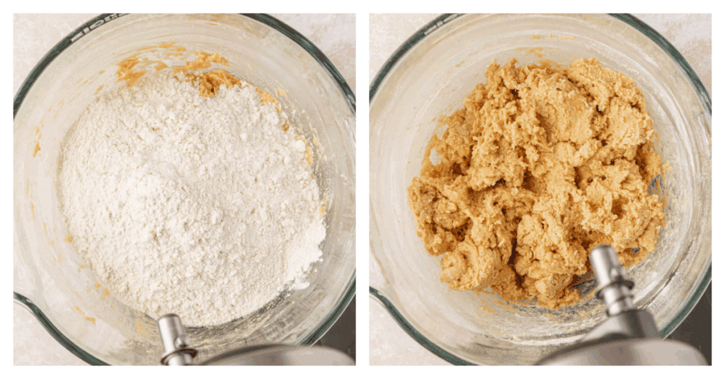 dry ingredients added to cookie dough