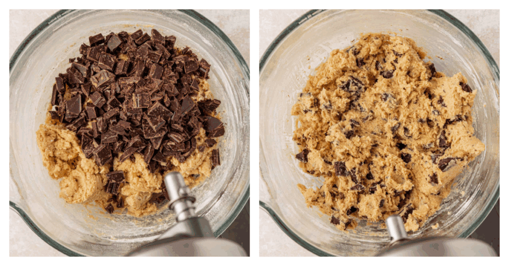 chopped chocolate added to cookie dough