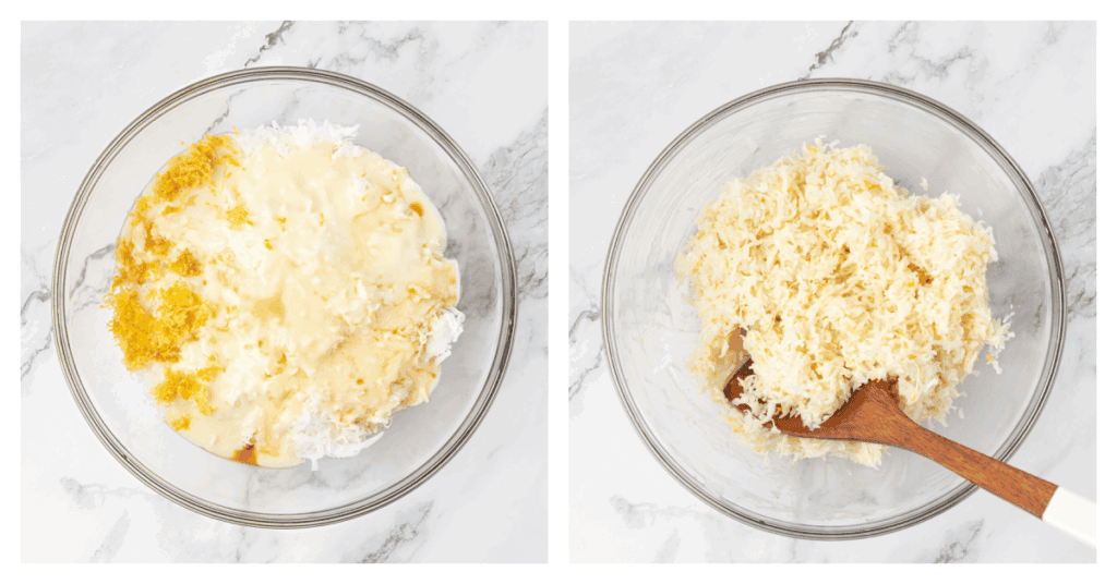 macaroon mixture stirred together in a bowl